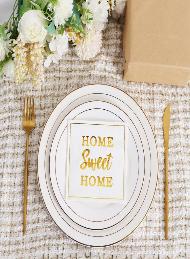 Vuzvuv 50 Pack Housewarming Party Decorations Cocktail Napkins - Home Sweet Home Disposable Paper Hand Napkins for Gatherings Party Supplies Table Decor (5" Folded 2 Ply -Gold Foil White) - Image 5